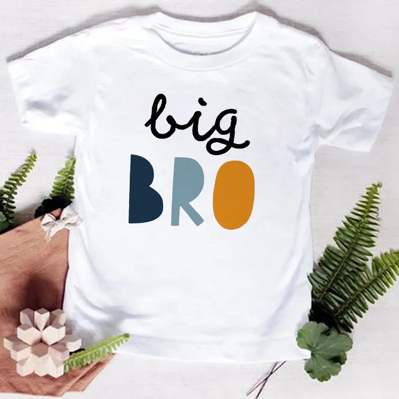 Big Bro Lil Sis Printed Round Neck T-shirt for Baby & Kids Brother and Sister Matching T-shirts in Summer Big Sis Lil Bro Series