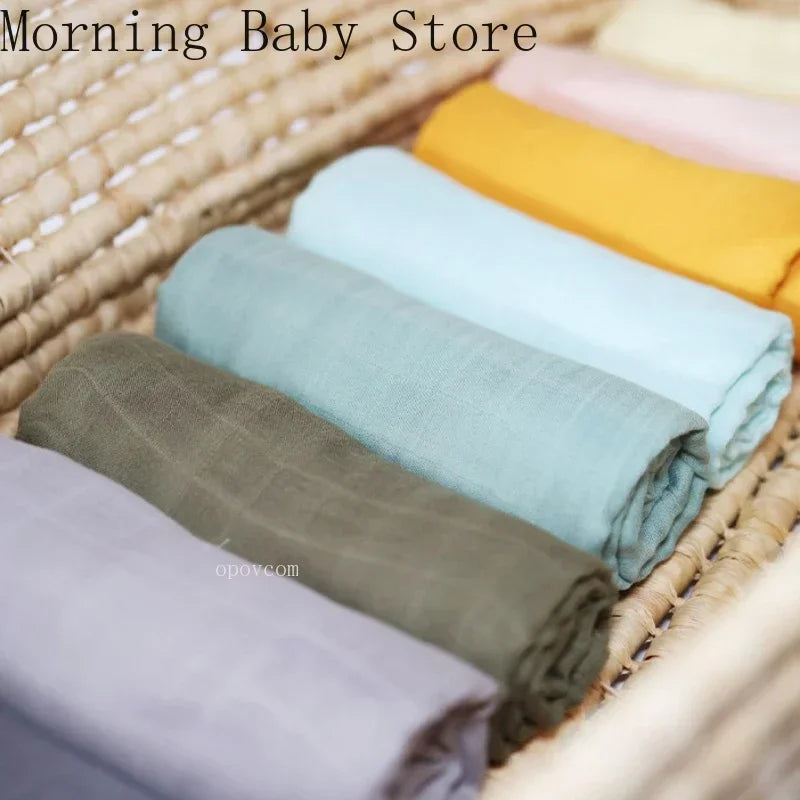 120*120cm Muslin Bamboo Baby Blanket Soft 2 Layers Newborn Swaddle Wrap Bath Towel Blanket Infant Sleepsack Stroller Cover 0-36M