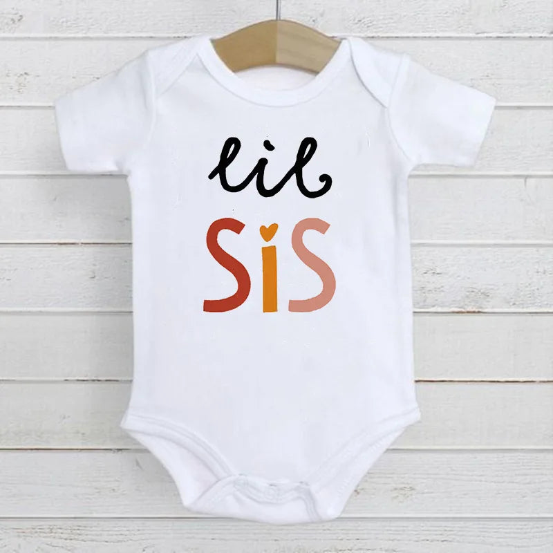 Big Bro Lil Sis Printed Round Neck T-shirt for Baby & Kids Brother and Sister Matching T-shirts in Summer Big Sis Lil Bro Series