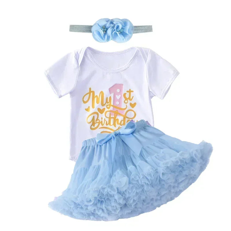 1 Year Baby Girl Clothes Birthday Party Tutu Skirt Headband Set Newborn Baby Girls Outfits Toddler Infant Girls Costume