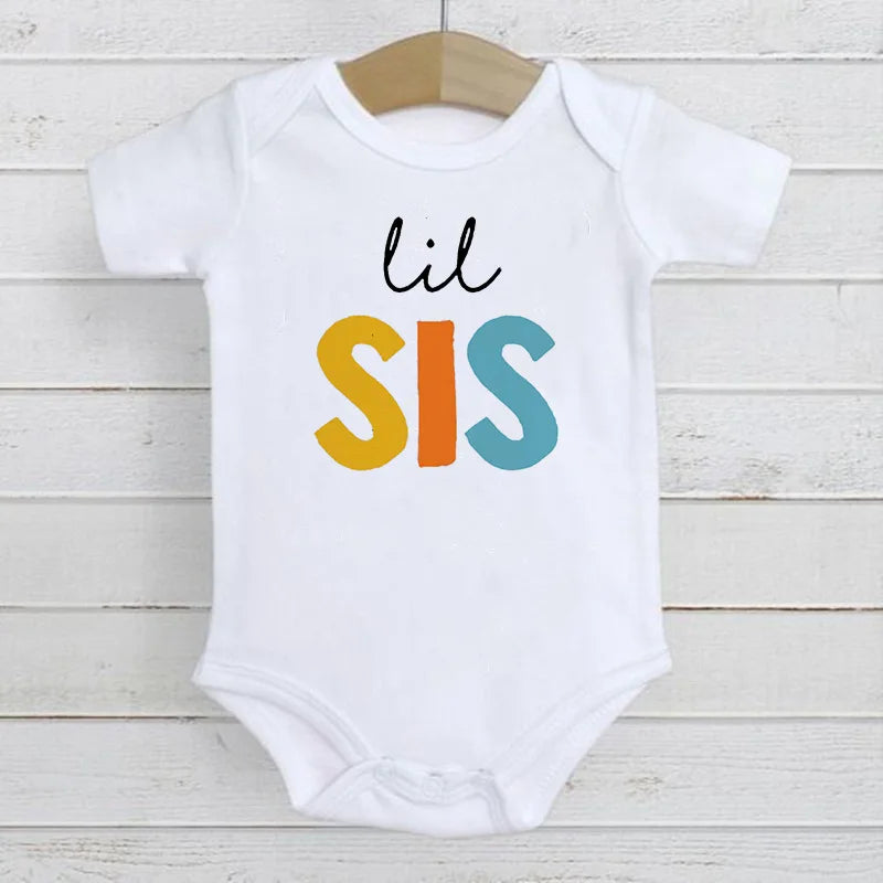 Big Bro Lil Sis Printed Round Neck T-shirt for Baby & Kids Brother and Sister Matching T-shirts in Summer Big Sis Lil Bro Series