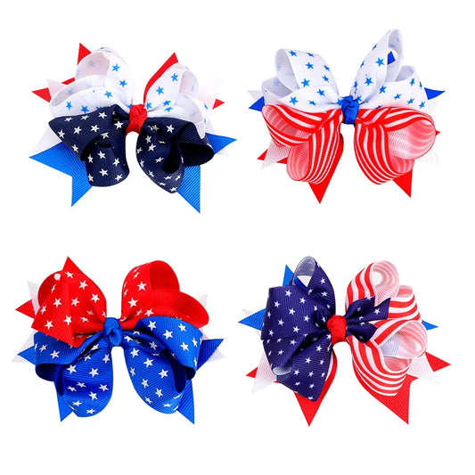 ncmama 4 inch Independence Day Bowknot Hairpins 4th of July Hair Bow Hair Clip American Flag Patriotic Bows Hair Accessories