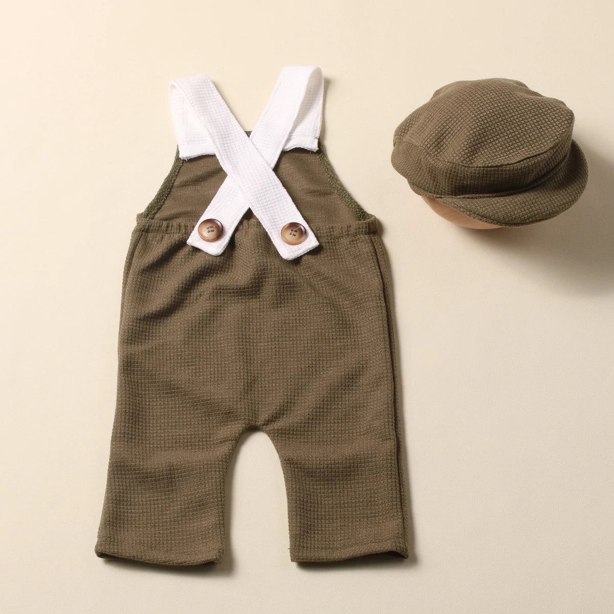 Ylsteed Newborn Boy Photography Outfits with Casquette Cap Color Contrast Shooting Romper Overalls  Suspender Trousers