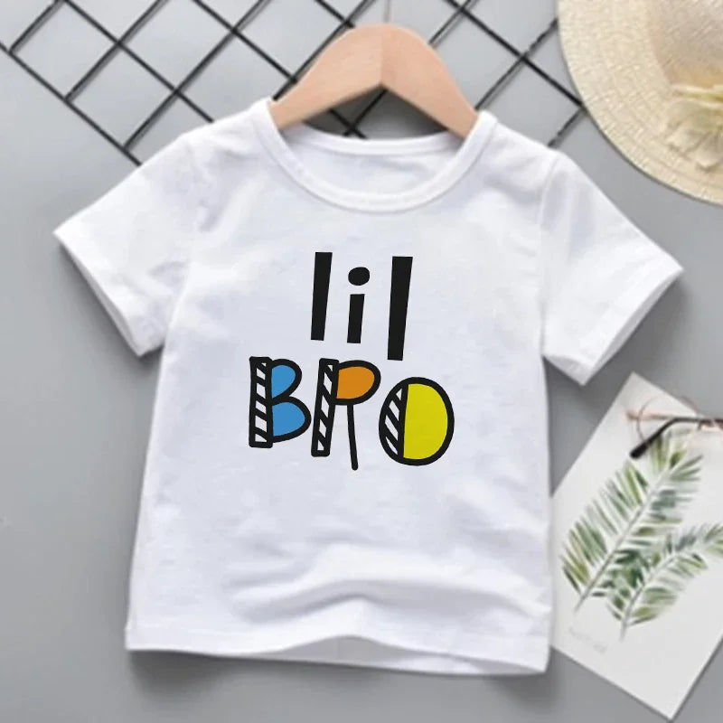 Big Bro Lil Bro Family Matching T-shirts Cartoon Printed Sibling Tee Child Tops Boys Short-sleeve Clothes for Summer Kids Outfit