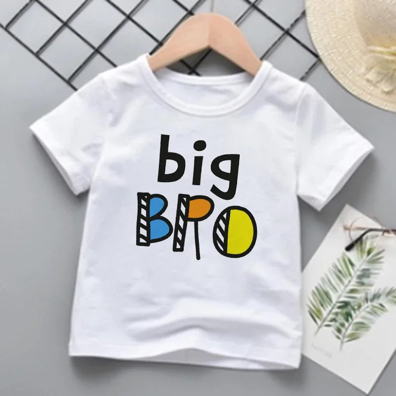 Big Bro Lil Bro Family Matching T-shirts Cartoon Printed Sibling Tee Child Tops Boys Short-sleeve Clothes for Summer Kids Outfit
