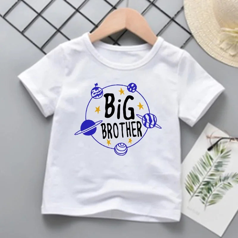Big Bro Lil Bro Family Matching T-shirts Cartoon Printed Sibling Tee Child Tops Boys Short-sleeve Clothes for Summer Kids Outfit