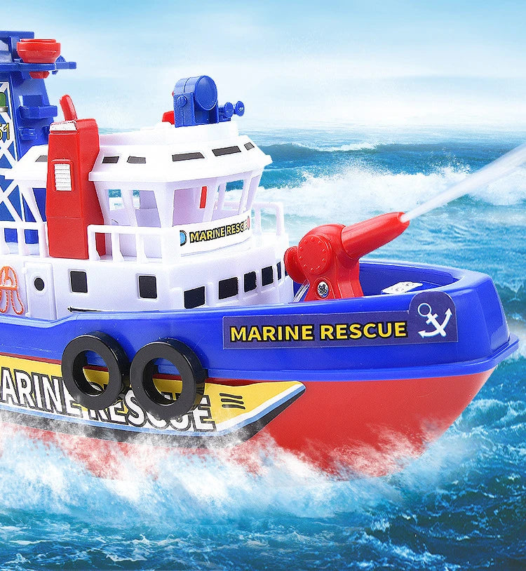 Pool Bath Toys For Kids Music LED Light Electric Marine Rescue Fire Fighting Boat Classic Children Spray Water Toys Summer
