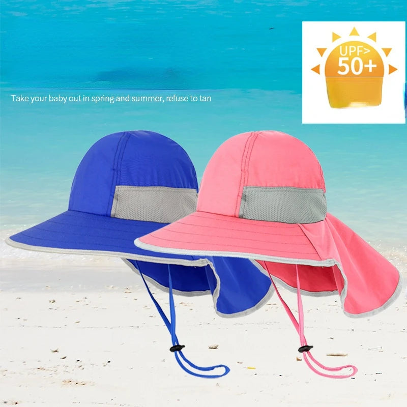 Kids Summer Hat Girls Boys Sun Hat with Neck Flap UV Protection Safari Hat Baby Child Summer Travel Cap 2-12 Years Old