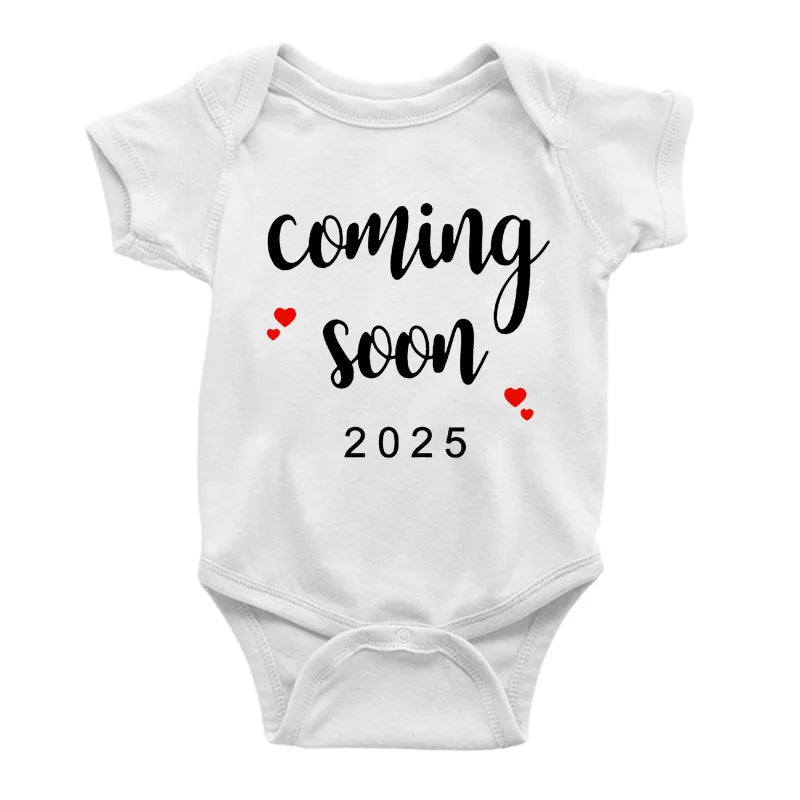 Baby Announcement Coming Soon 2025 Newborn Baby Romper Casual Boys Girls Bodysuit Body Pregnancy Reveal Clothes Infant Jumpsuit