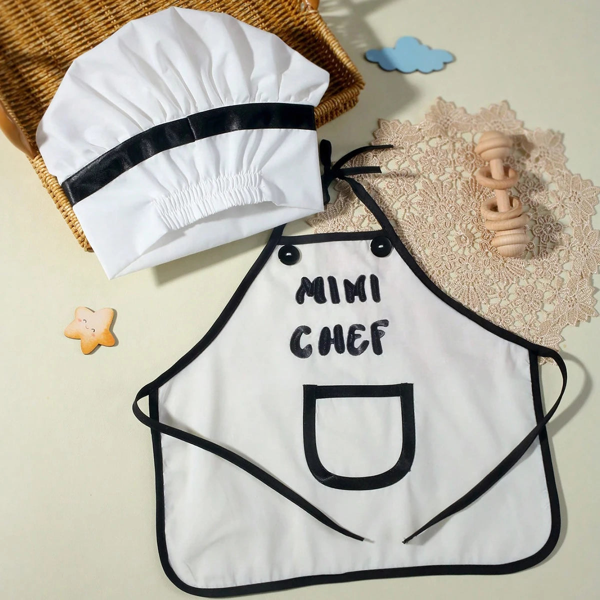 Ylsteed Newborn Chef Set for Photo Shooting Baby Boy Photo Props Bread Print Newborn Picture Idear Infant Photography Outfits
