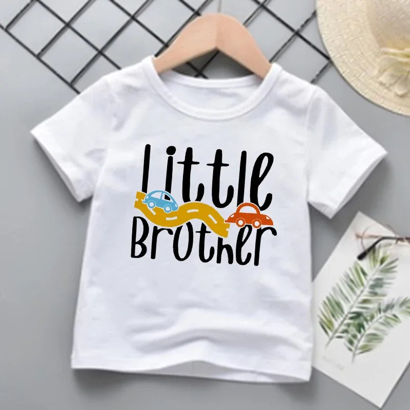Big Bro Lil Bro Family Matching T-shirts Cartoon Printed Sibling Tee Child Tops Boys Short-sleeve Clothes for Summer Kids Outfit