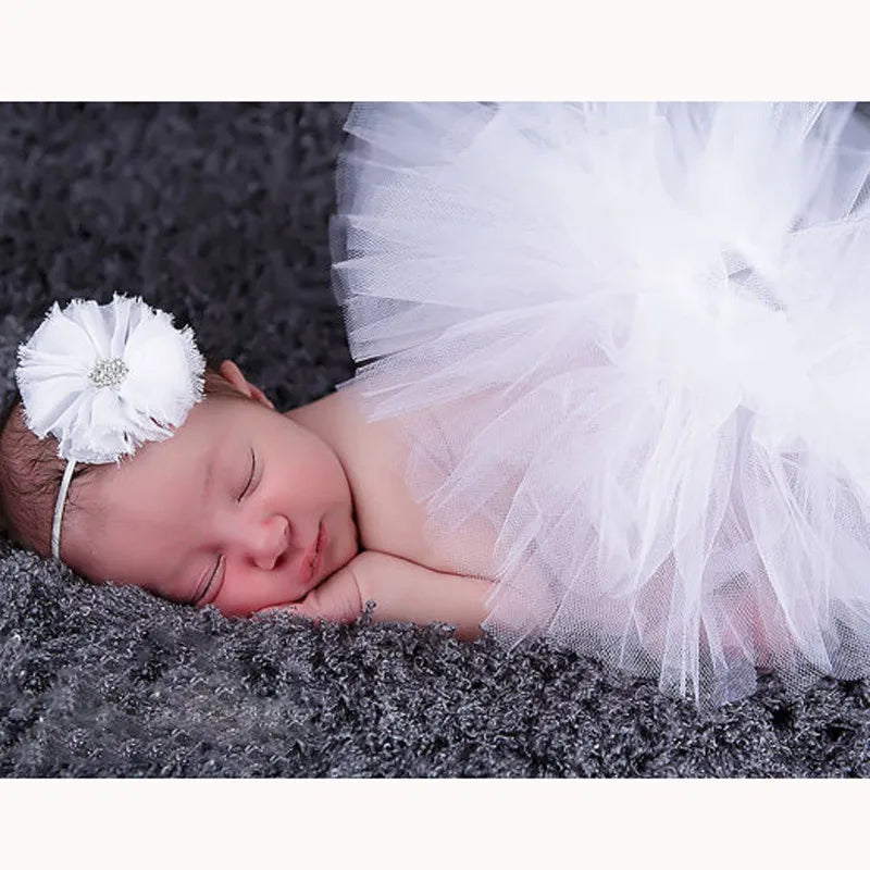 Baby Tutu Skirt Newborn Photography Props Cute Princess Infant Outfit With Flower Headband Accesssories Baby Girls Dress