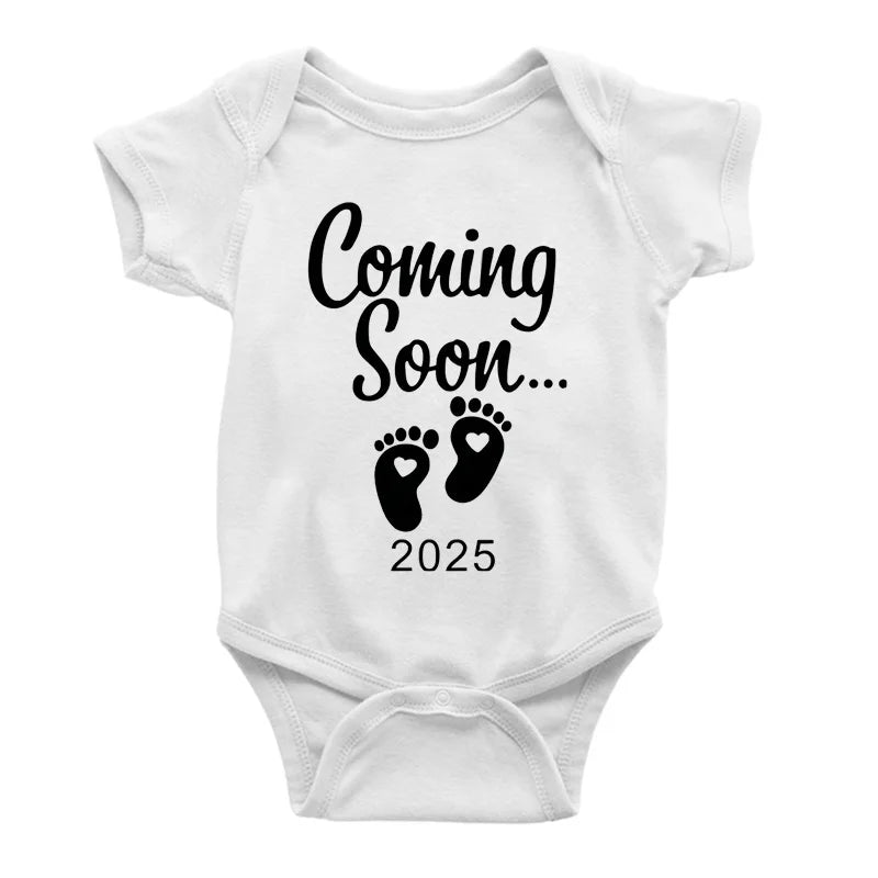 Baby Announcement Coming Soon 2025 Newborn Baby Romper Casual Boys Girls Bodysuit Body Pregnancy Reveal Clothes Infant Jumpsuit