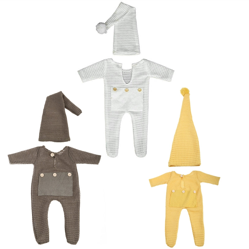 2 Pcs Newborn Photography Props Crochet Outfit Baby Romper Hat Set Infants Photo Cap Jumpsuit Bodysuit Clothin