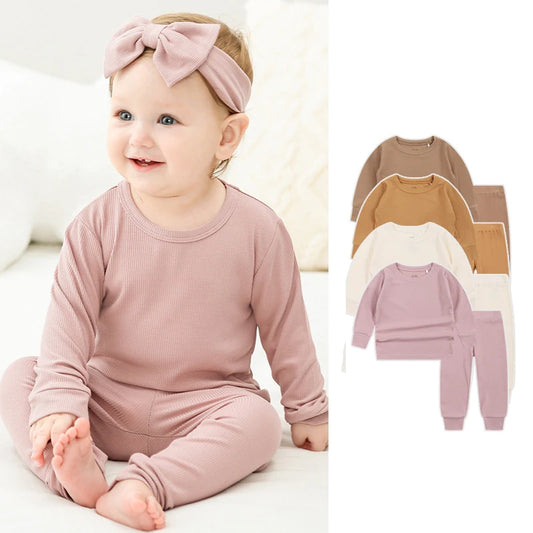 Striped Bamboo Fiber Toddler Pajamas Set Soft Kid Baby Boy Girl Clothes Long-Sleeve Baby Clothing Set Sleepwear for Girls