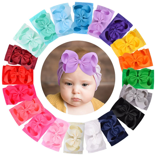 1Pcs Solid Large Baby Bows Cables Turban Headband for Kids Girls Handmade Newborn Toddle Headwear Hair Accessories Wholesale