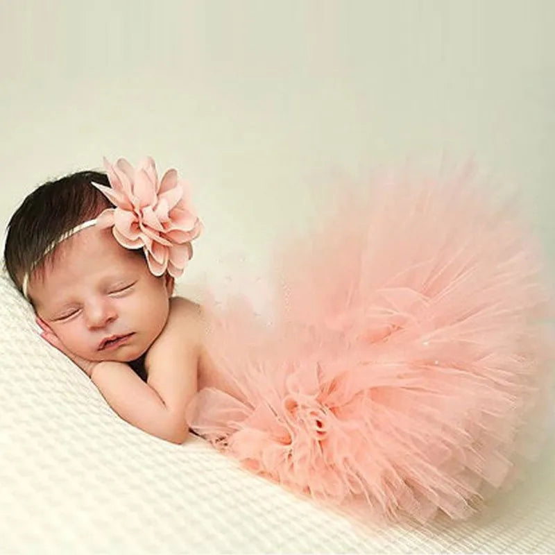 Baby Newborn Photography Props Cute Princess Infant Costume Outfit With Flower Headband Accesssories Baby Girls Dress Tutu Skirt