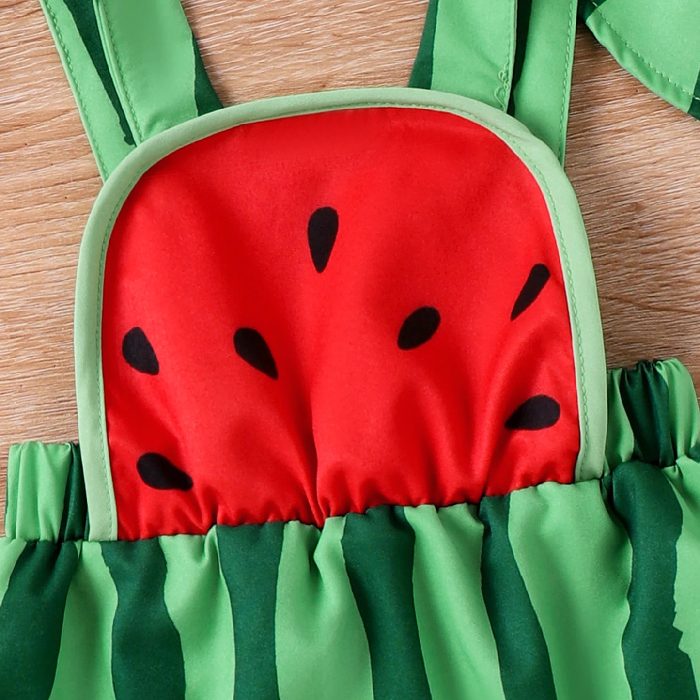 Cute Baby Girl Summer Outfits Elastic Waist Square Neck Sleeveless Romper Watermelon Print Hat Infant Bodysuits Costume
