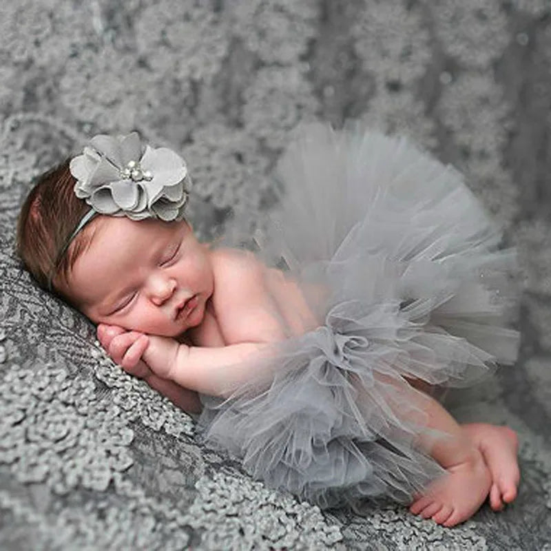 Baby Newborn Photography Props Cute Princess Infant Costume Outfit With Flower Headband Accesssories Baby Girls Dress Tutu Skirt