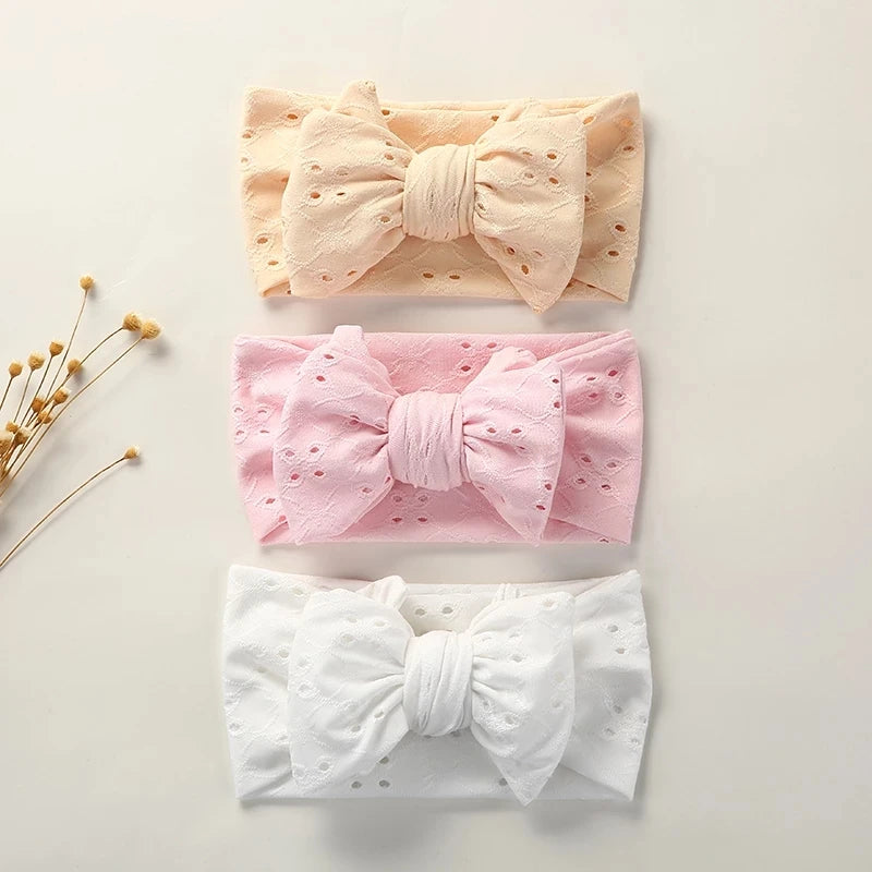 Baby Girl Bows Headband Newborn Turban Hole Hairband Embroidery Accessory Kids HairBand Outdoor Summer Toddler children HeadWrap