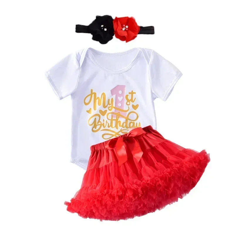 1 Year Baby Girl Clothes Birthday Party Tutu Skirt Headband Set Newborn Baby Girls Outfits Toddler Infant Girls Costume