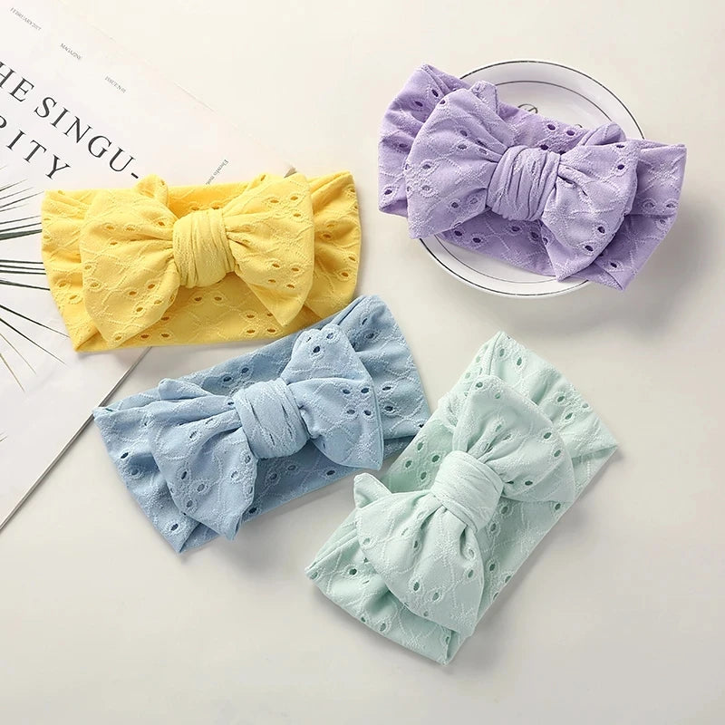 Baby Girl Bows Headband Newborn Turban Hole Hairband Embroidery Accessory Kids HairBand Outdoor Summer Toddler children HeadWrap
