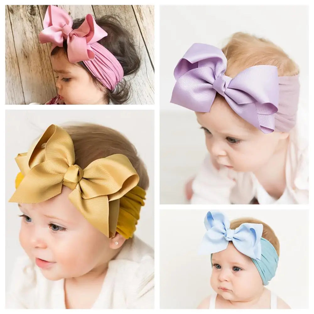 1Pcs Solid Large Baby Bows Cables Turban Headband for Kids Girls Handmade Newborn Toddle Headwear Hair Accessories Wholesale