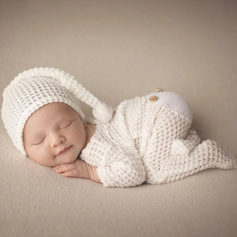 2 Pcs Newborn Photography Props Crochet Outfit Baby Romper Hat Set Infants Photo Cap Jumpsuit Bodysuit Clothin