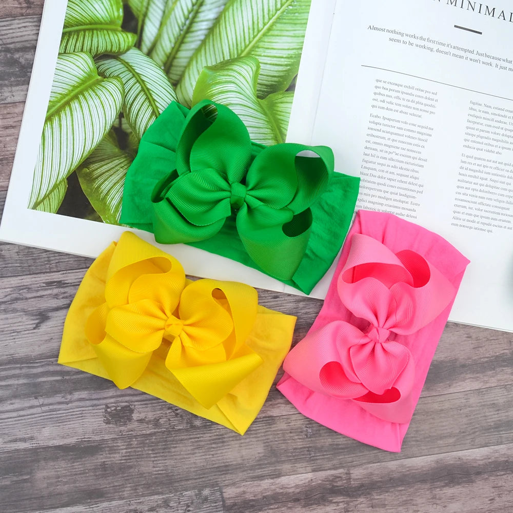 1Pcs Solid Large Baby Bows Cables Turban Headband for Kids Girls Handmade Newborn Toddle Headwear Hair Accessories Wholesale