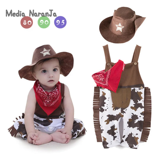 Baby boy romper costume infant toddler cowboy clothing set 3pcs hat+scarf+romper halloween purim event birthday outfits