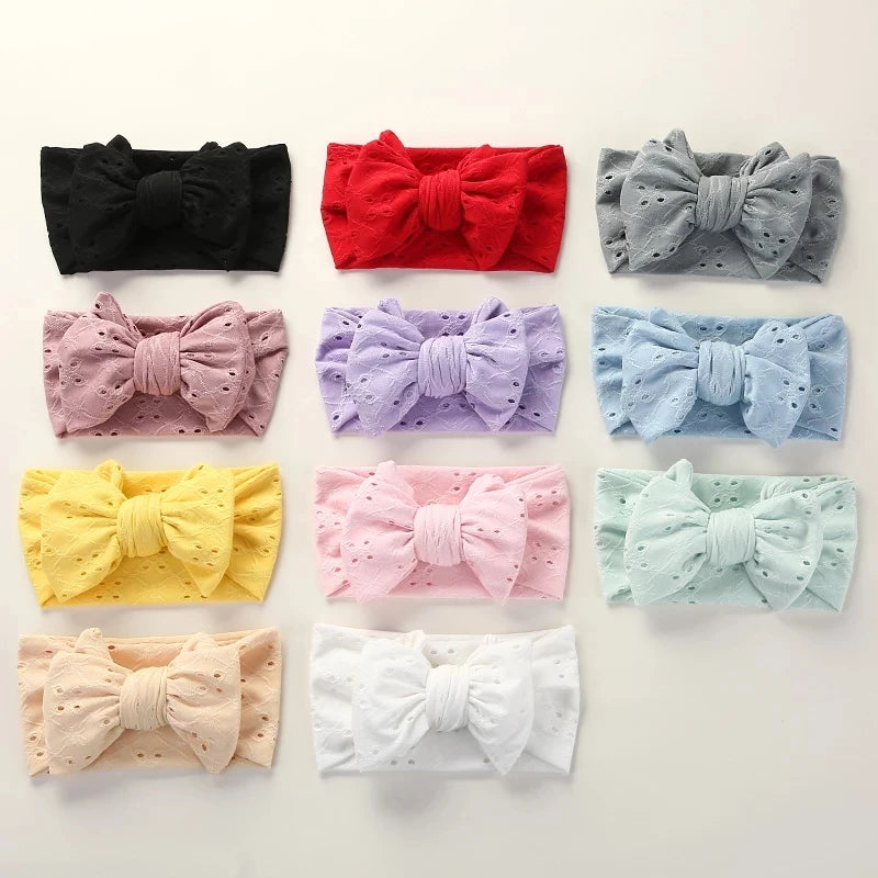 Baby Girl Bows Headband Newborn Turban Hole Hairband Embroidery Accessory Kids HairBand Outdoor Summer Toddler children HeadWrap