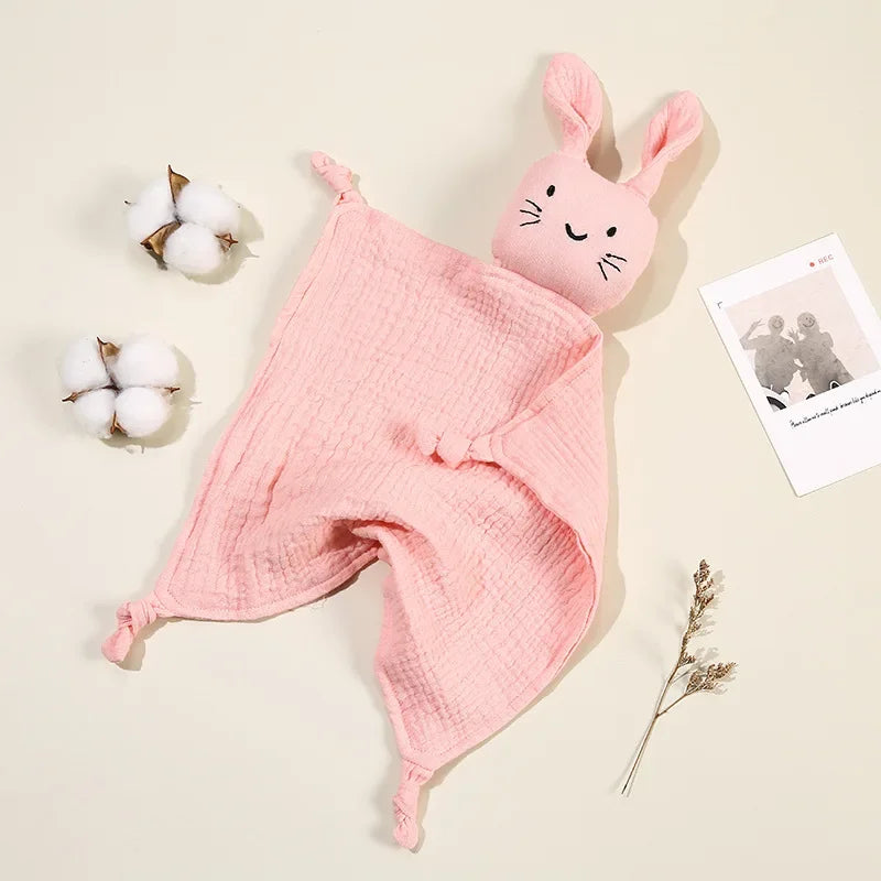 Baby Cotton Muslin Comforter Blanket Bunny Muslin Towel Soft Newborn Sleeping Dolls Cute Cat Kids Sleep Toy  Cloth Blanket