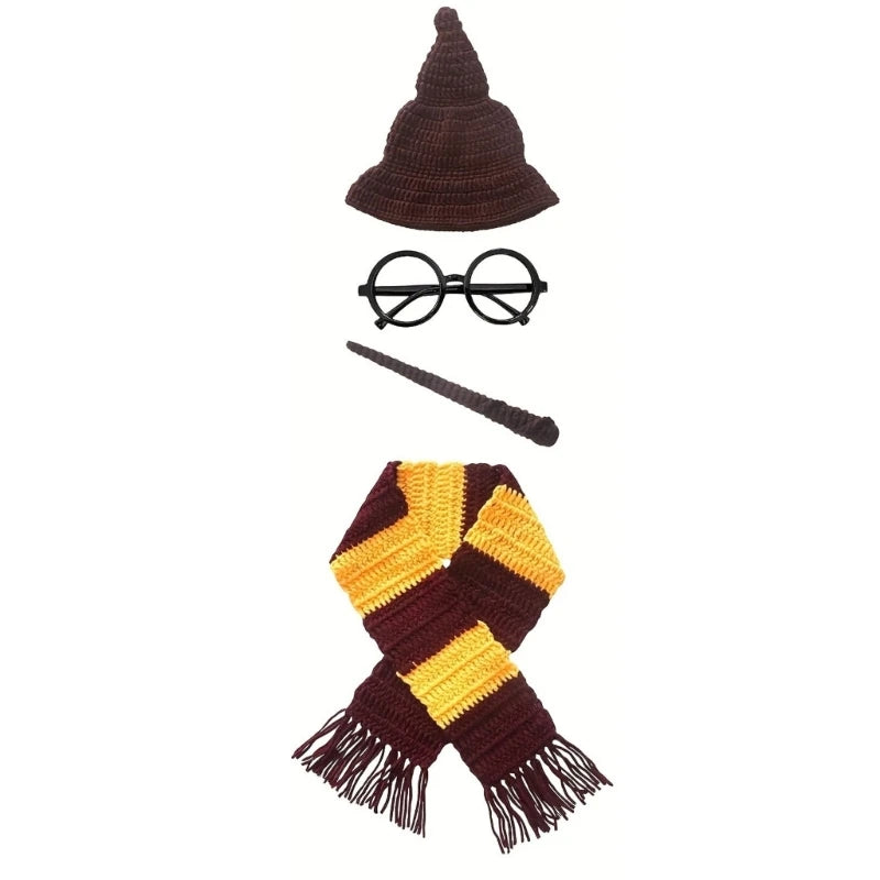 Baby Photo Costume Wizard Hat Glasses Scarf Newborn Photo Props Photoshoot Clothing Infant Skin-Friendly Photo Outfit