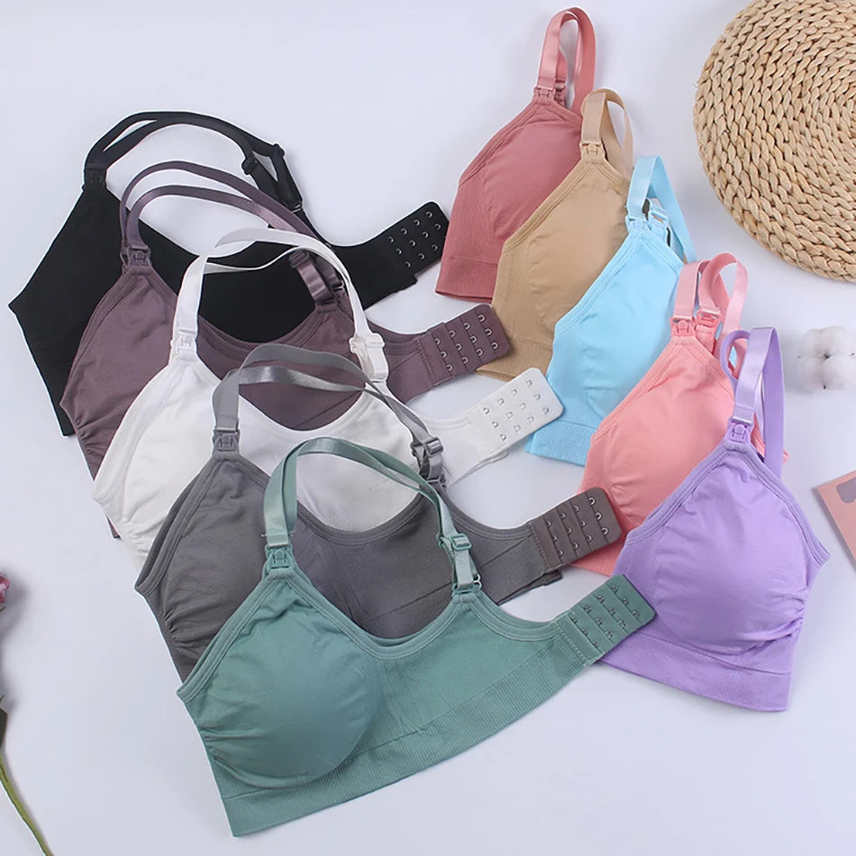 Maternity Nuring Bra Open Button Single Opened For Easy Breatfeeding without Underwire Double Seamless with Removable Breathable
