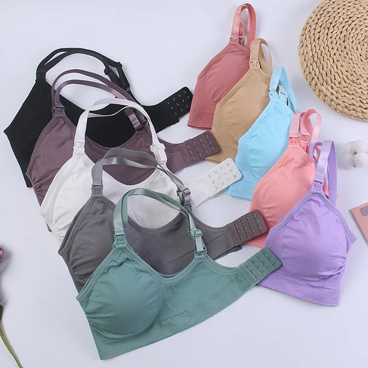 Maternity Nuring Bra Open Button Single Opened For Easy Breatfeeding without Underwire Double Seamless with Removable Breathable