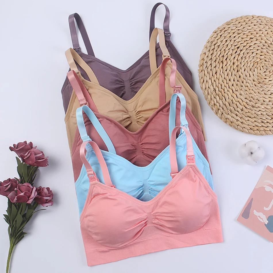 Maternity Nuring Bra Open Button Single Opened For Easy Breatfeeding without Underwire Double Seamless with Removable Breathable