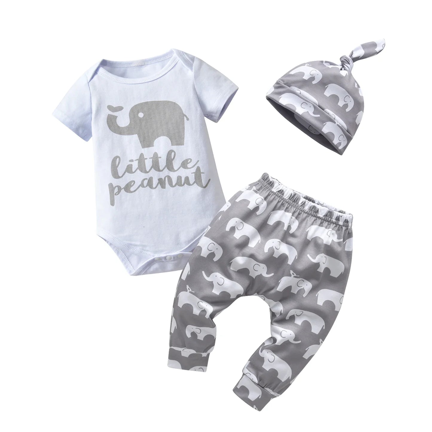 3pcs Newborn Infant Baby Boy Clothes Sets Thin Cotton Cute Printed Short Sleeve Romper Top + Long Pants + Hat Outfit for Boys