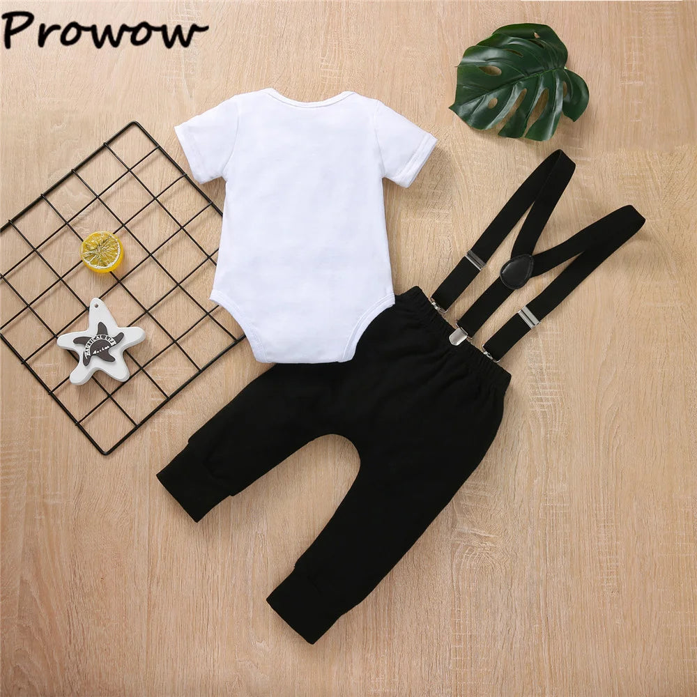 1 Year Birthday Boys Outfits Short Sleeve Bowtie Crown Romper and Suspender Pants Baby Boys Birthday Clothes Cake Smash Outfit