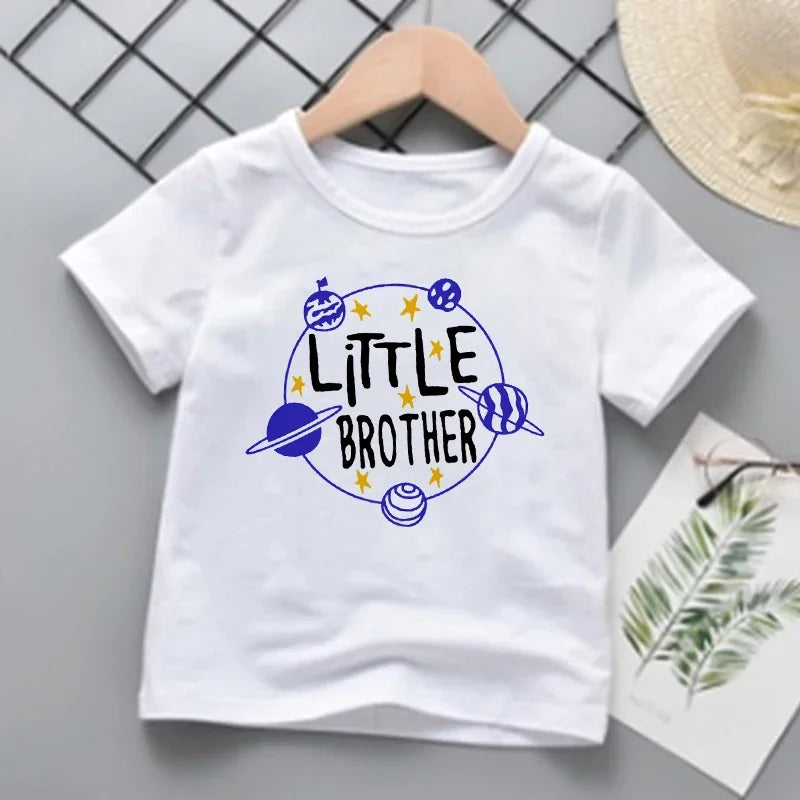 Big Bro Lil Bro Family Matching T-shirts Cartoon Printed Sibling Tee Child Tops Boys Short-sleeve Clothes for Summer Kids Outfit