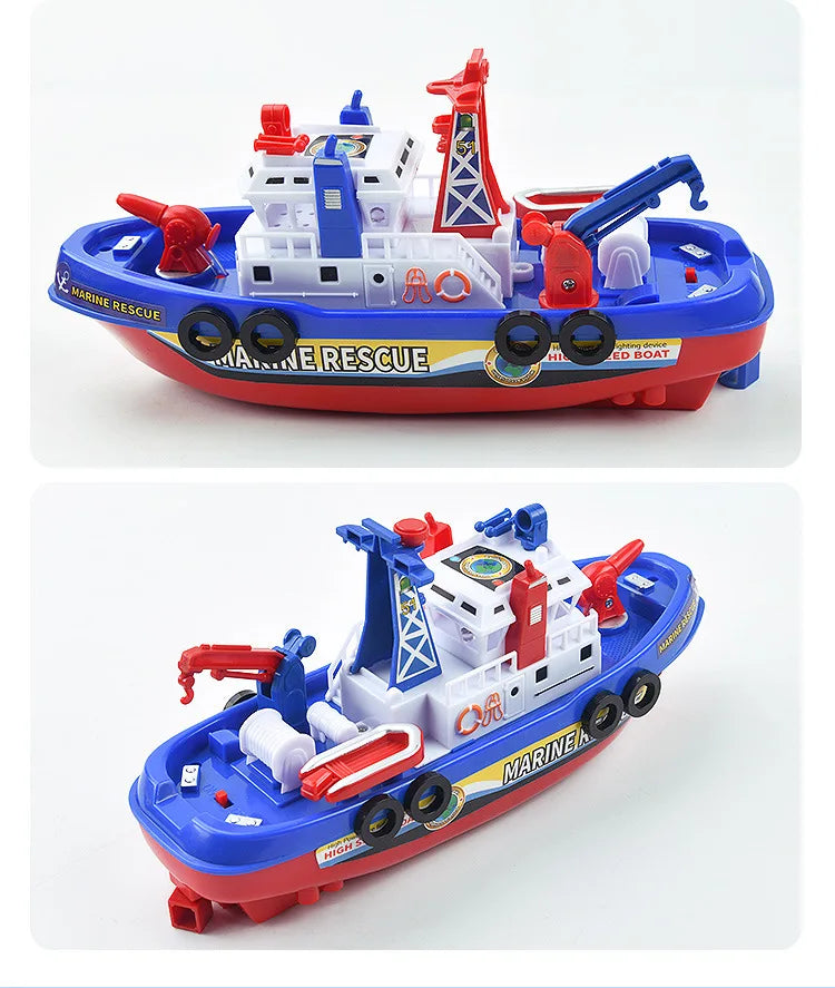 Pool Bath Toys For Kids Music LED Light Electric Marine Rescue Fire Fighting Boat Classic Children Spray Water Toys Summer