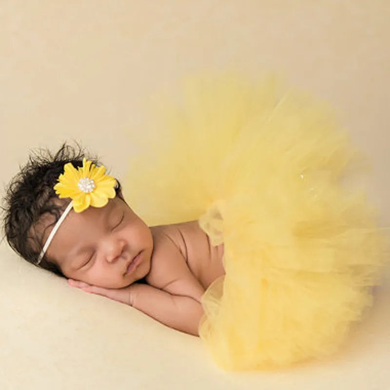 Baby Newborn Photography Props Cute Princess Infant Costume Outfit With Flower Headband Accesssories Baby Girls Dress Tutu Skirt