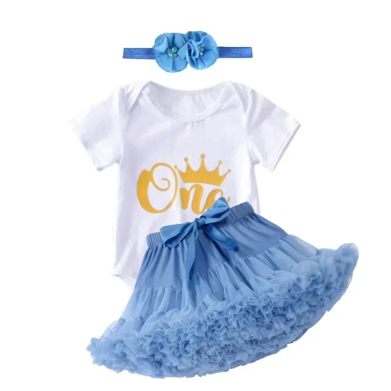 1 Year Baby Girl Clothes Birthday Party Tutu Skirt Headband Set Newborn Baby Girls Outfits Toddler Infant Girls Costume