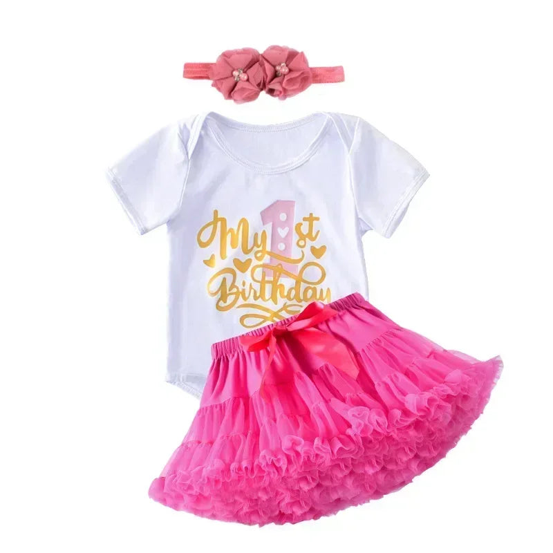 1 Year Baby Girl Clothes Birthday Party Tutu Skirt Headband Set Newborn Baby Girls Outfits Toddler Infant Girls Costume