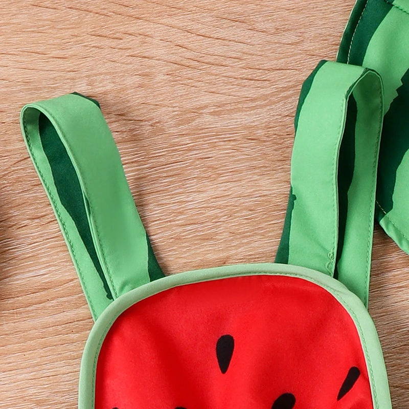 Cute Baby Girl Summer Outfits Elastic Waist Square Neck Sleeveless Romper Watermelon Print Hat Infant Bodysuits Costume