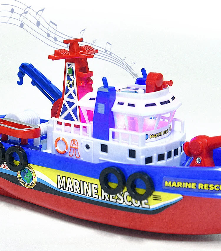 Pool Bath Toys For Kids Music LED Light Electric Marine Rescue Fire Fighting Boat Classic Children Spray Water Toys Summer