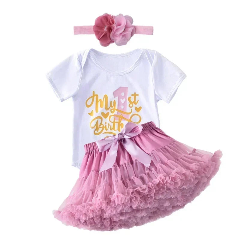 1 Year Baby Girl Clothes Birthday Party Tutu Skirt Headband Set Newborn Baby Girls Outfits Toddler Infant Girls Costume