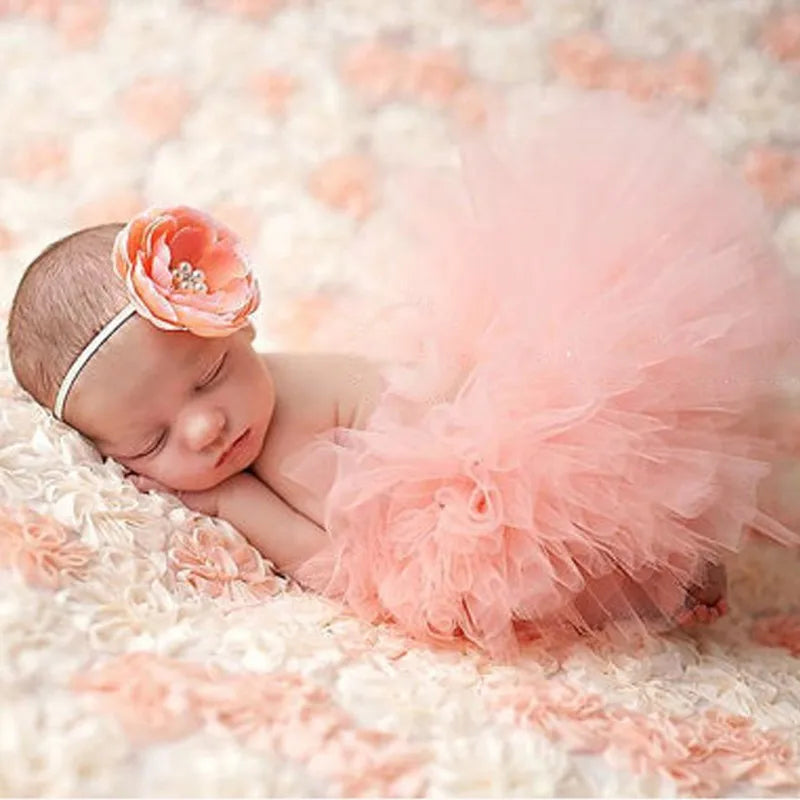 Baby Tutu Skirt Newborn Photography Props Cute Princess Infant Outfit With Flower Headband Accesssories Baby Girls Dress
