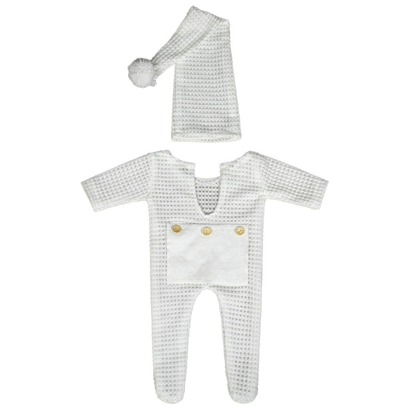 2 Pcs Newborn Photography Props Crochet Outfit Baby Romper Hat Set Infants Photo Cap Jumpsuit Bodysuit Clothin