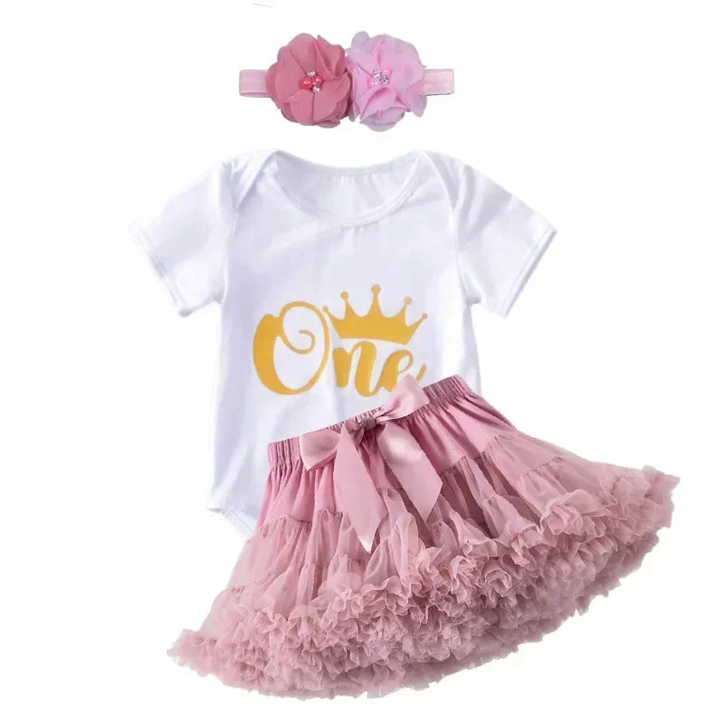 1 Year Baby Girl Clothes Birthday Party Tutu Skirt Headband Set Newborn Baby Girls Outfits Toddler Infant Girls Costume