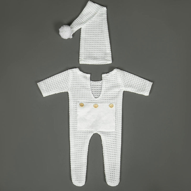 2 Pcs Newborn Photography Props Crochet Outfit Baby Romper Hat Set Infants Photo Cap Jumpsuit Bodysuit Clothin